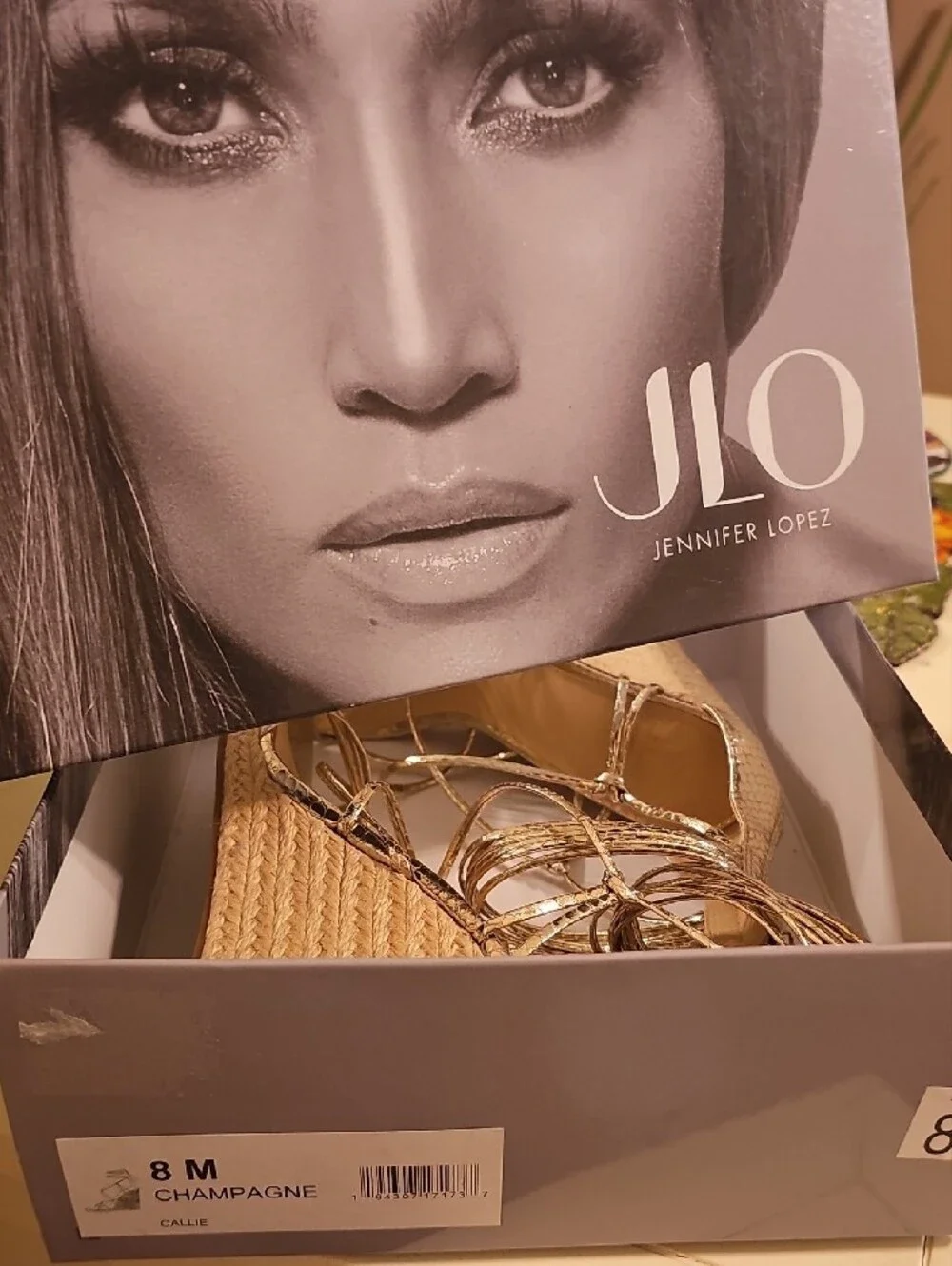 JLo Women's Metallic Gold Lace-Up Espadrille Wedge Sandals In Box